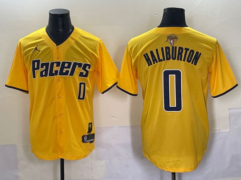 Men 2025 Indiana Pacers #0 Haliburton Yellow Joint Name NBA Jersey style 6